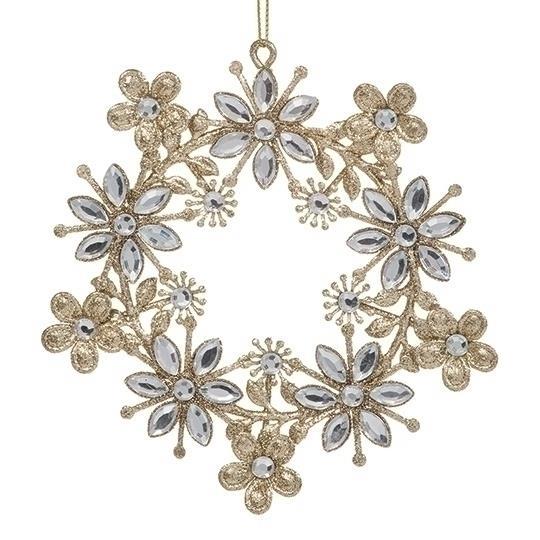 Gold Wreath Ornament Glittered - 5"