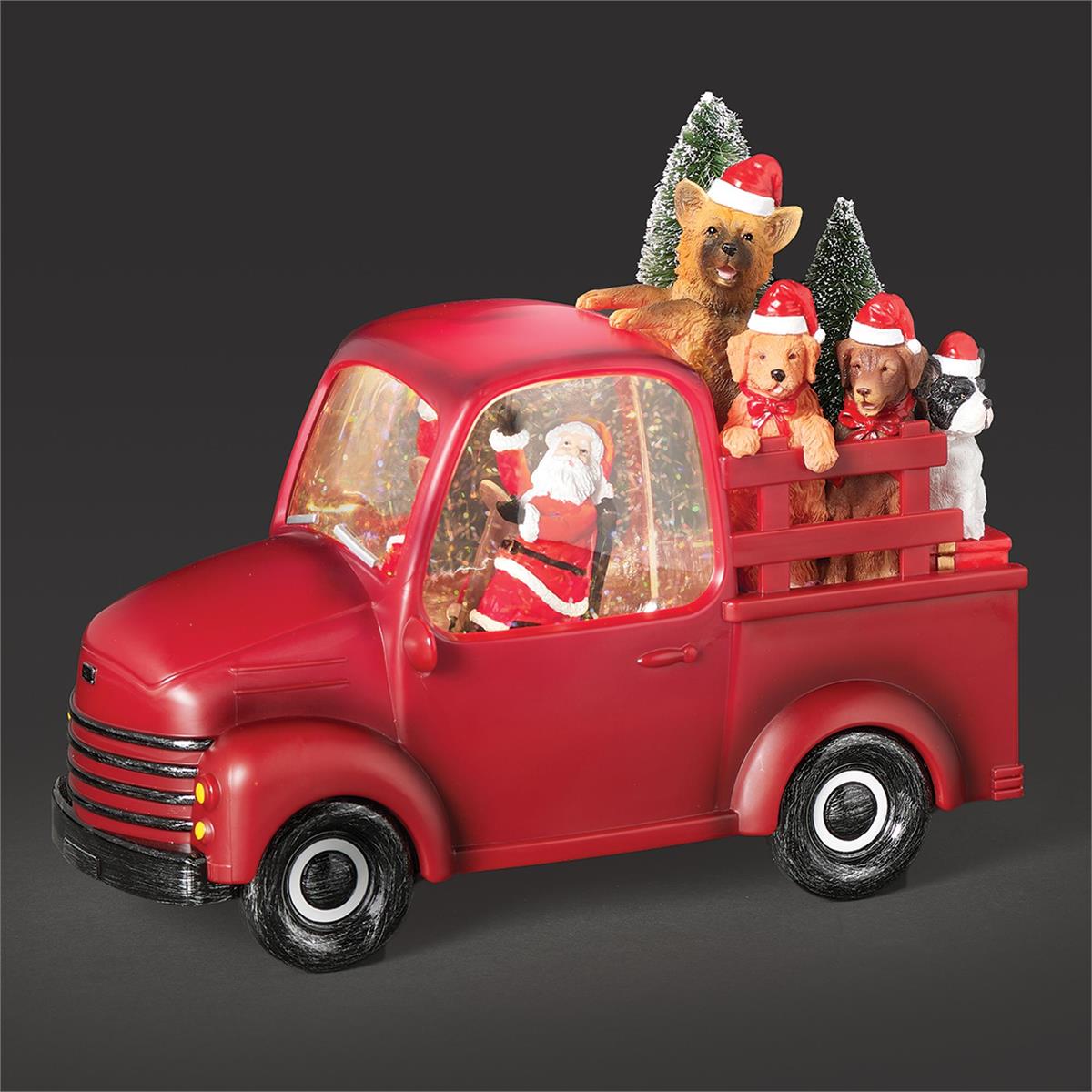 Lighted Swirl Truck Dogs In Back - Santa Driver - 7.75"