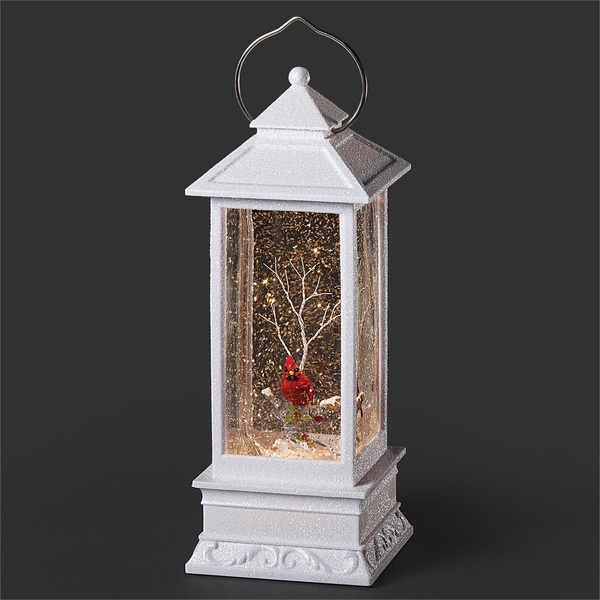 Lighted Swirl Lantern Cardinal On Branch - 11"