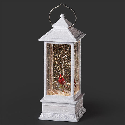 Lighted Swirl Lantern Cardinal On Branch - 11"