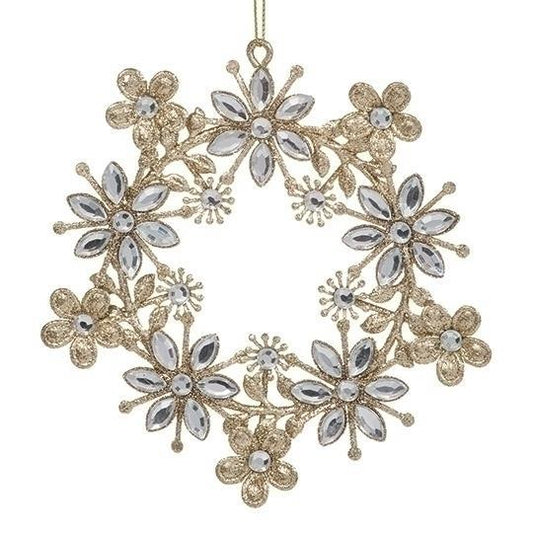 Gold Wreath Ornament Glittered - 5"