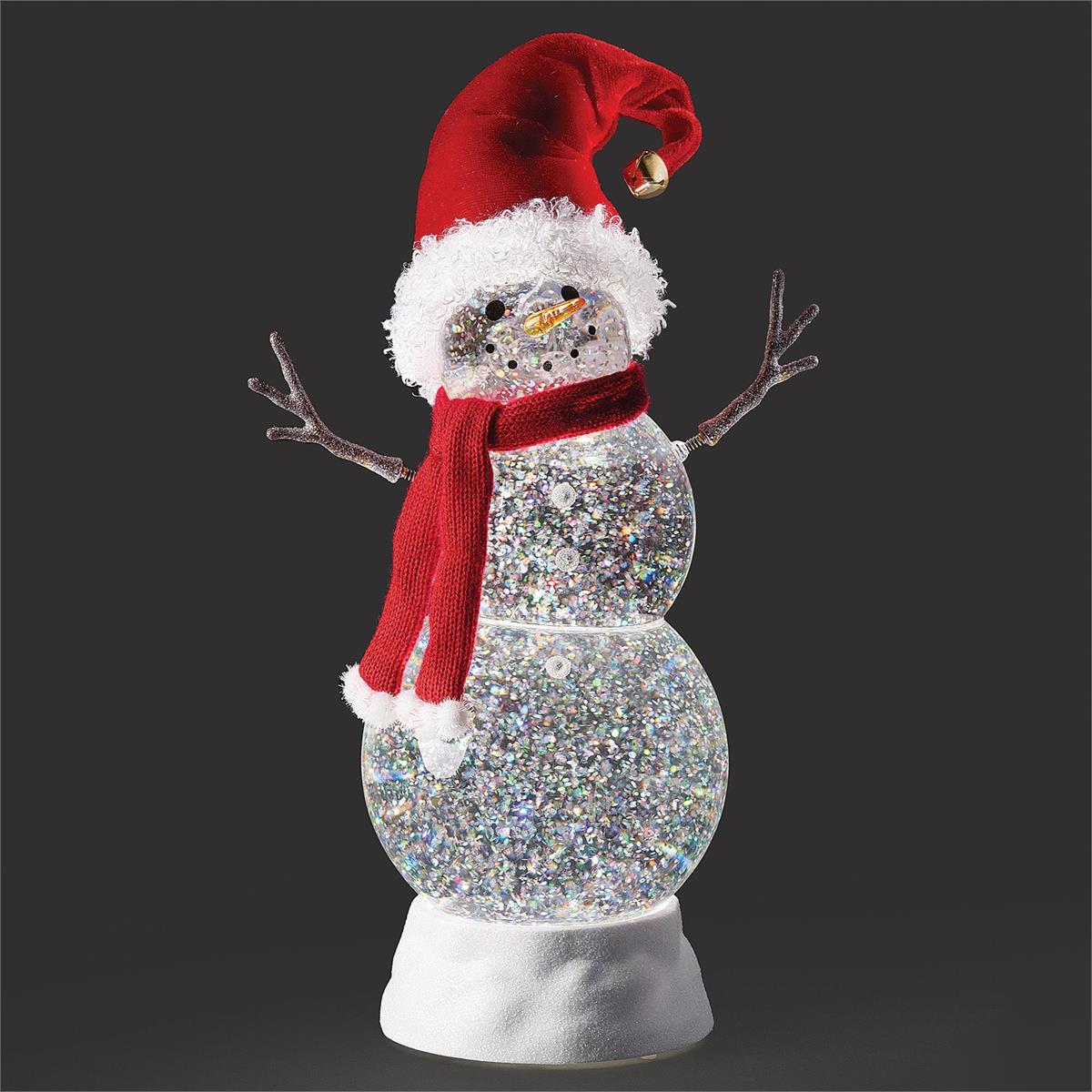 Lighted Swirl Snowman With Santa Hat & Twig Arms - 11.25"